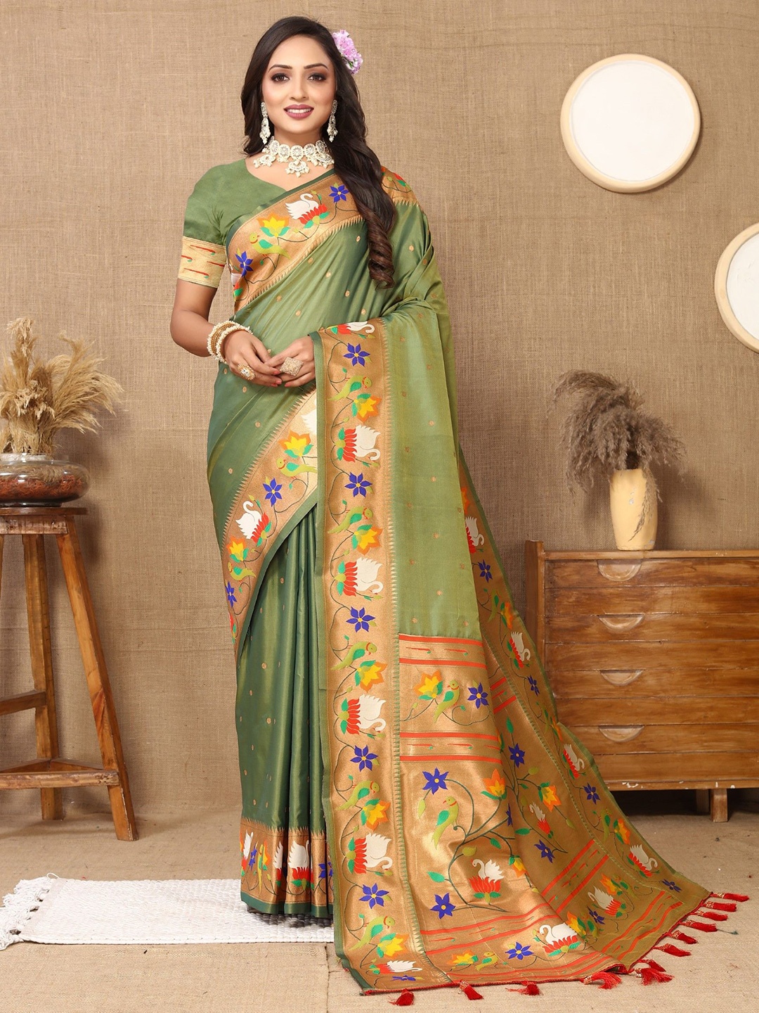 

Anaita Woven Design Zari Paithani Saree, Green