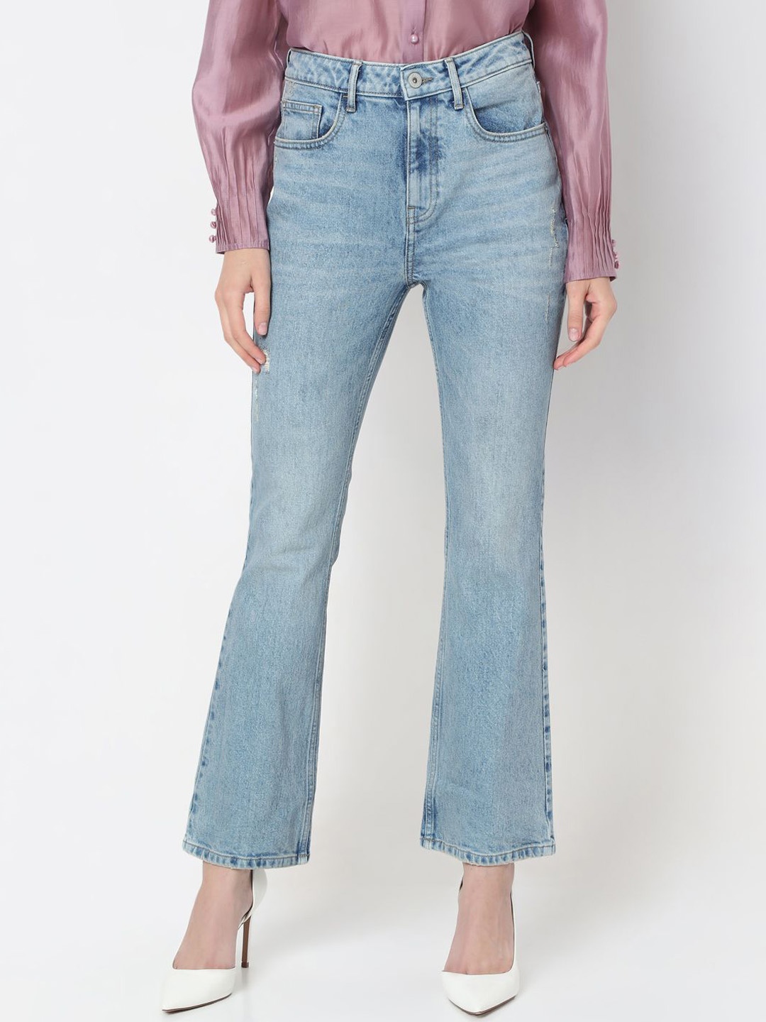 

Vero Moda Women Cotton Bootcut High-Rise Light Fade Stretchable Jeans, Blue