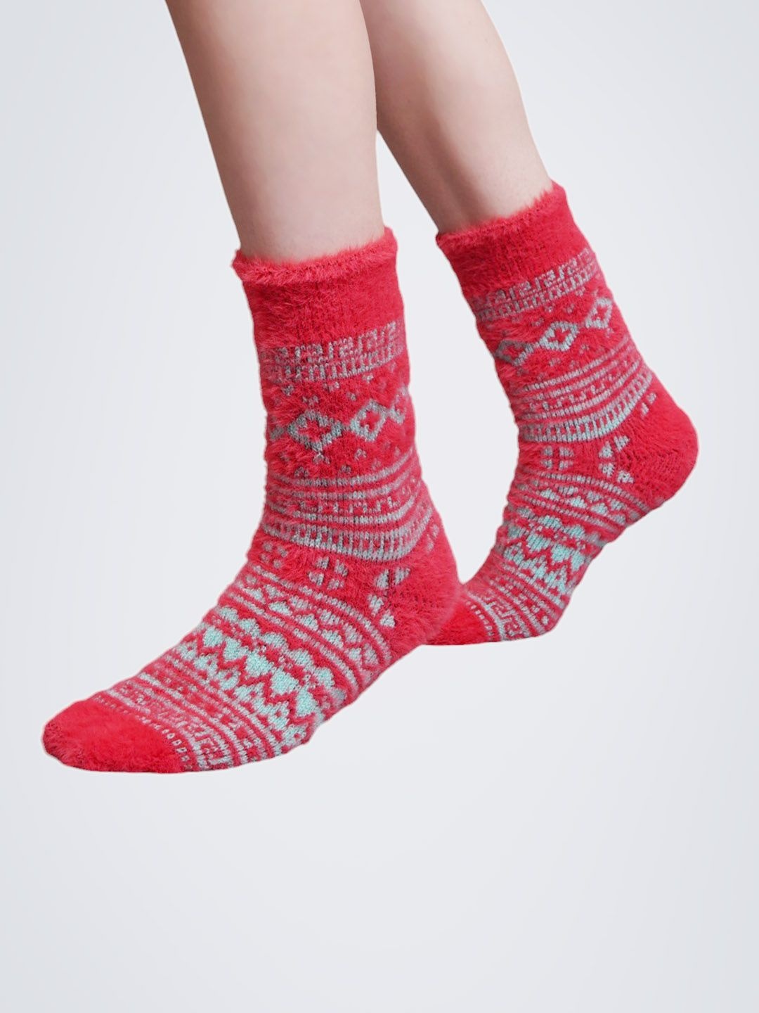 

Bharatasya Women Patterned Knitted Calf-Length Socks, Red