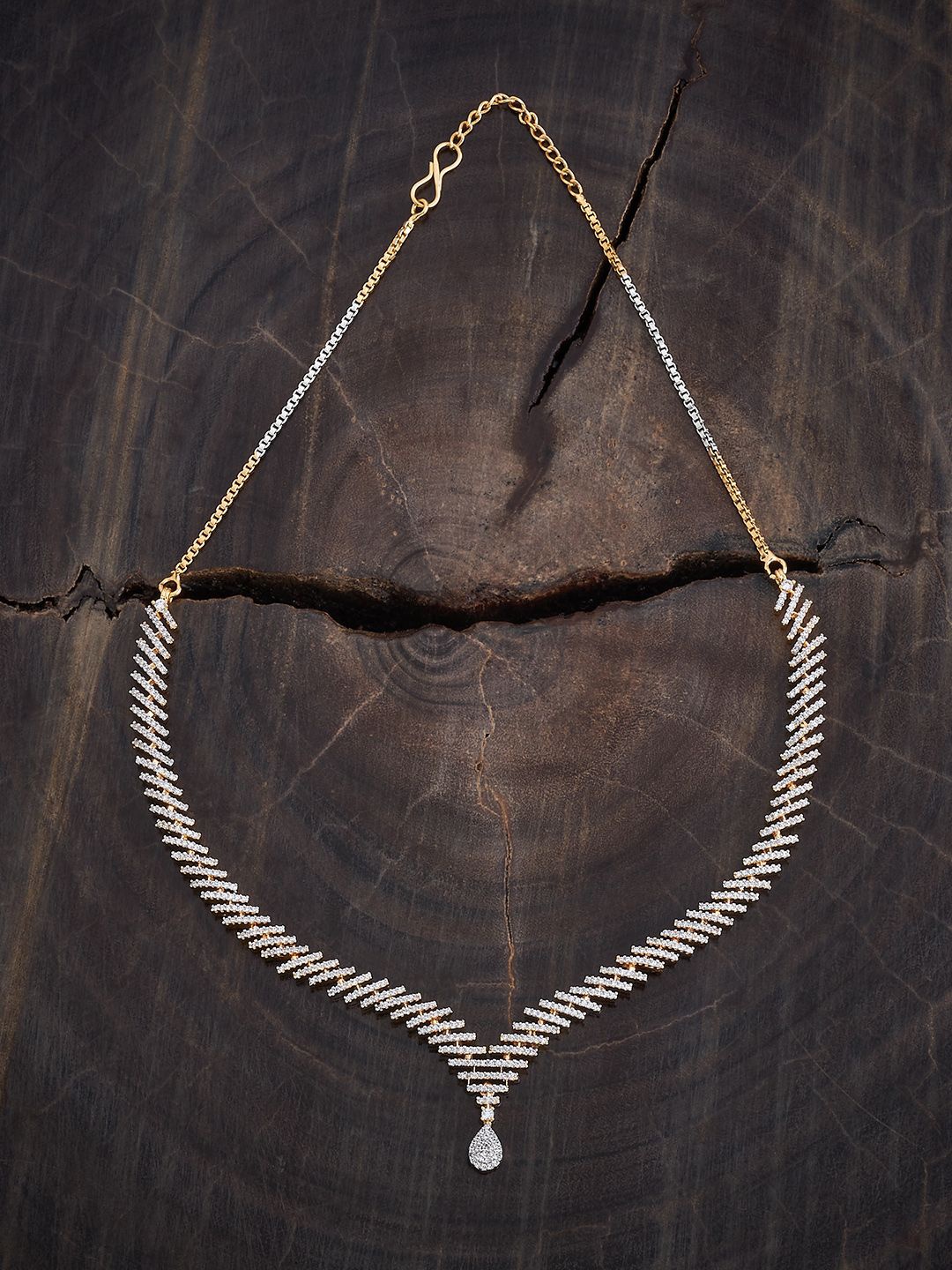 

Kushal's Fashion Jewellery Rhodium Gold-Plated Cubic Zirconia Studded Necklace