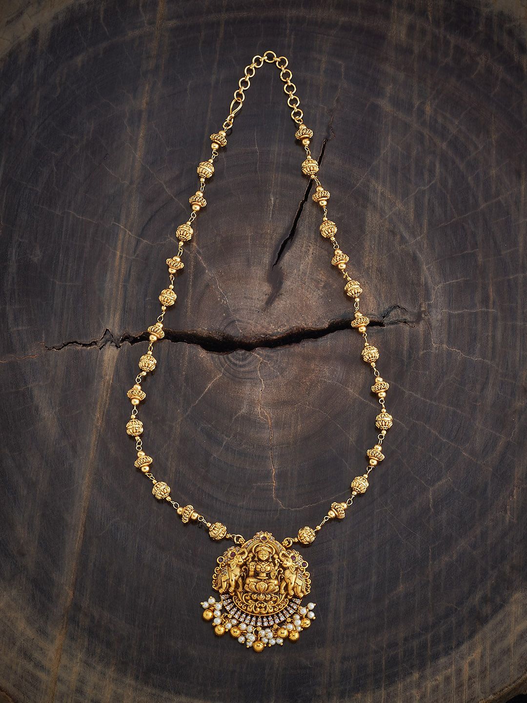 

Kushal's Fashion Jewellery Gold-Plated Stone Studded & Beaded Temple Antique Necklace