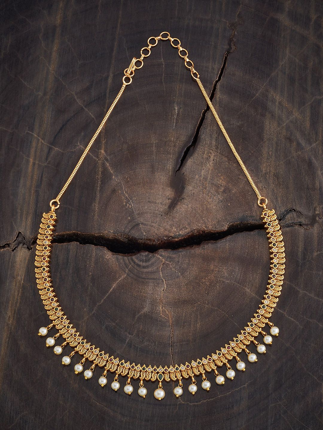 

Kushal's Fashion Jewellery Gold-Plated Stone Studded & Beaded Antique Necklace