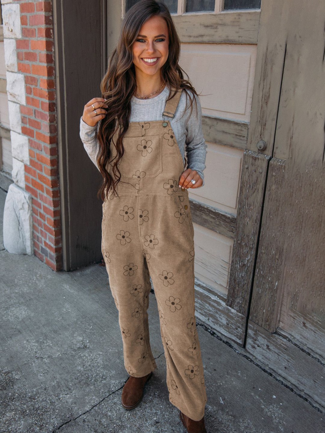 

StyleCast Women Printed Straight Leg Dungarees, Beige