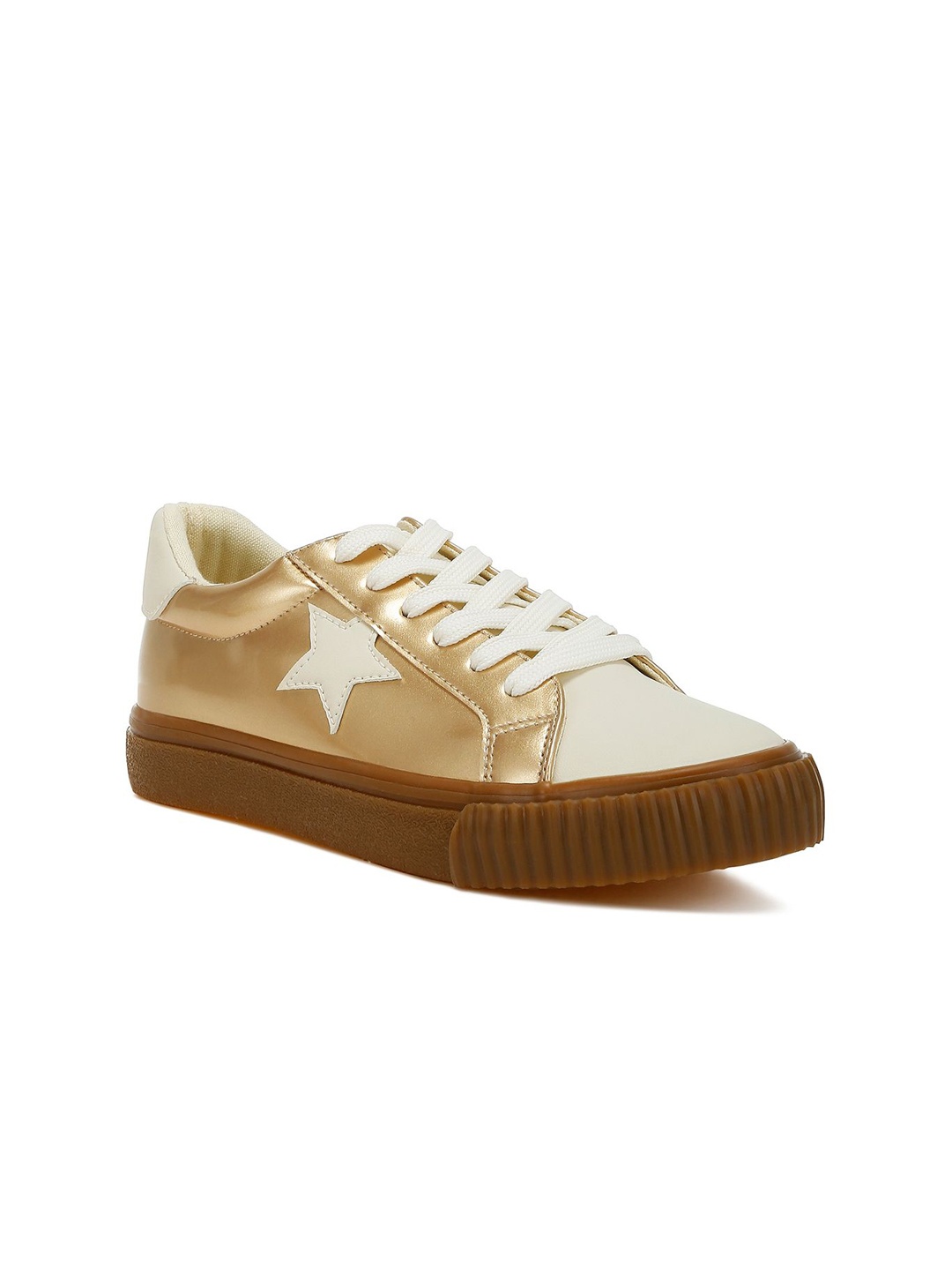 

London Rag Women Colourblocked Lace-Ups Leather Sneakers, Gold