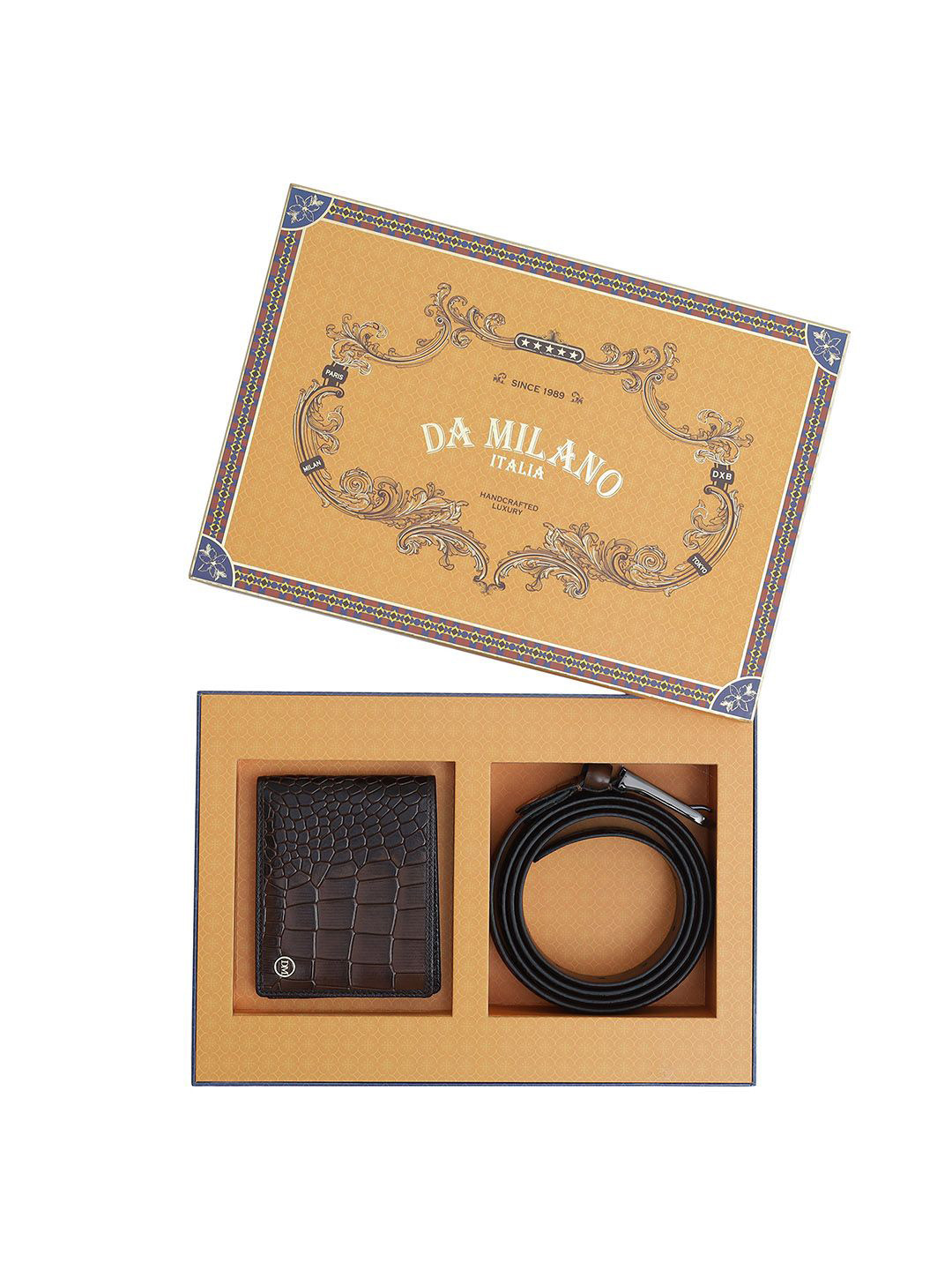 

Da Milano Men Accessory Gift Set of Wallet and Belt Comes with a box, Brown