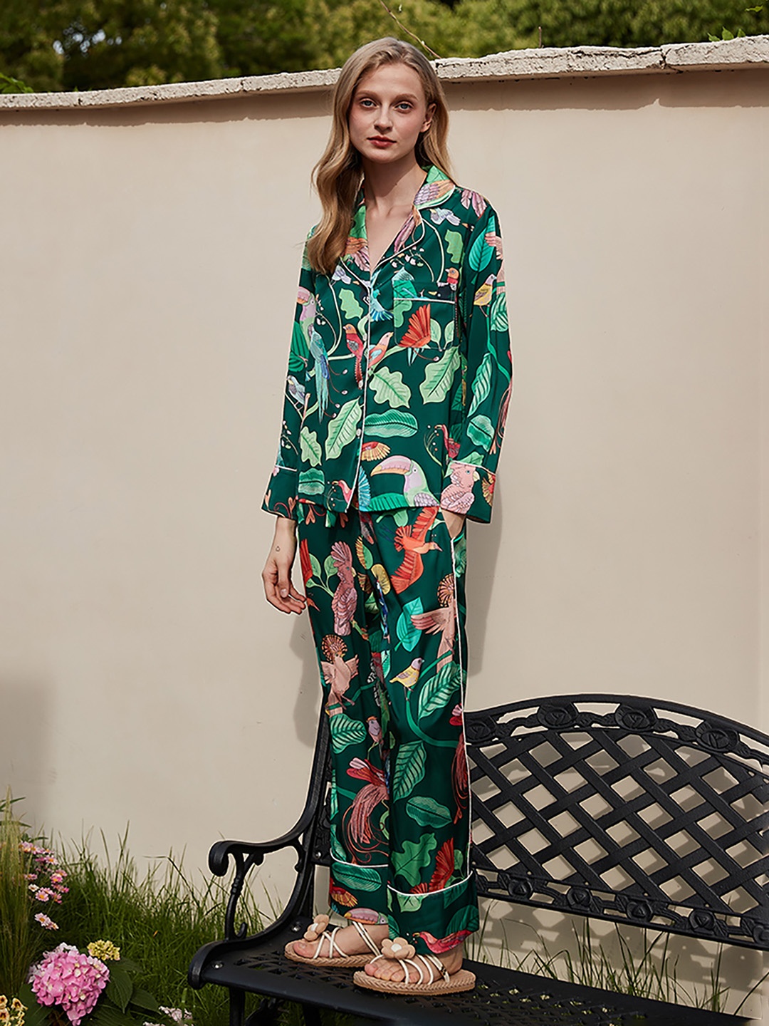 

JC Collection Women Printed Night suit, Green