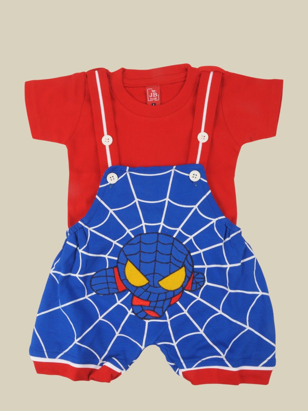 

Yellow Bee Infant Boys Printed Web-Themed Dungarees With Tshirt, Red