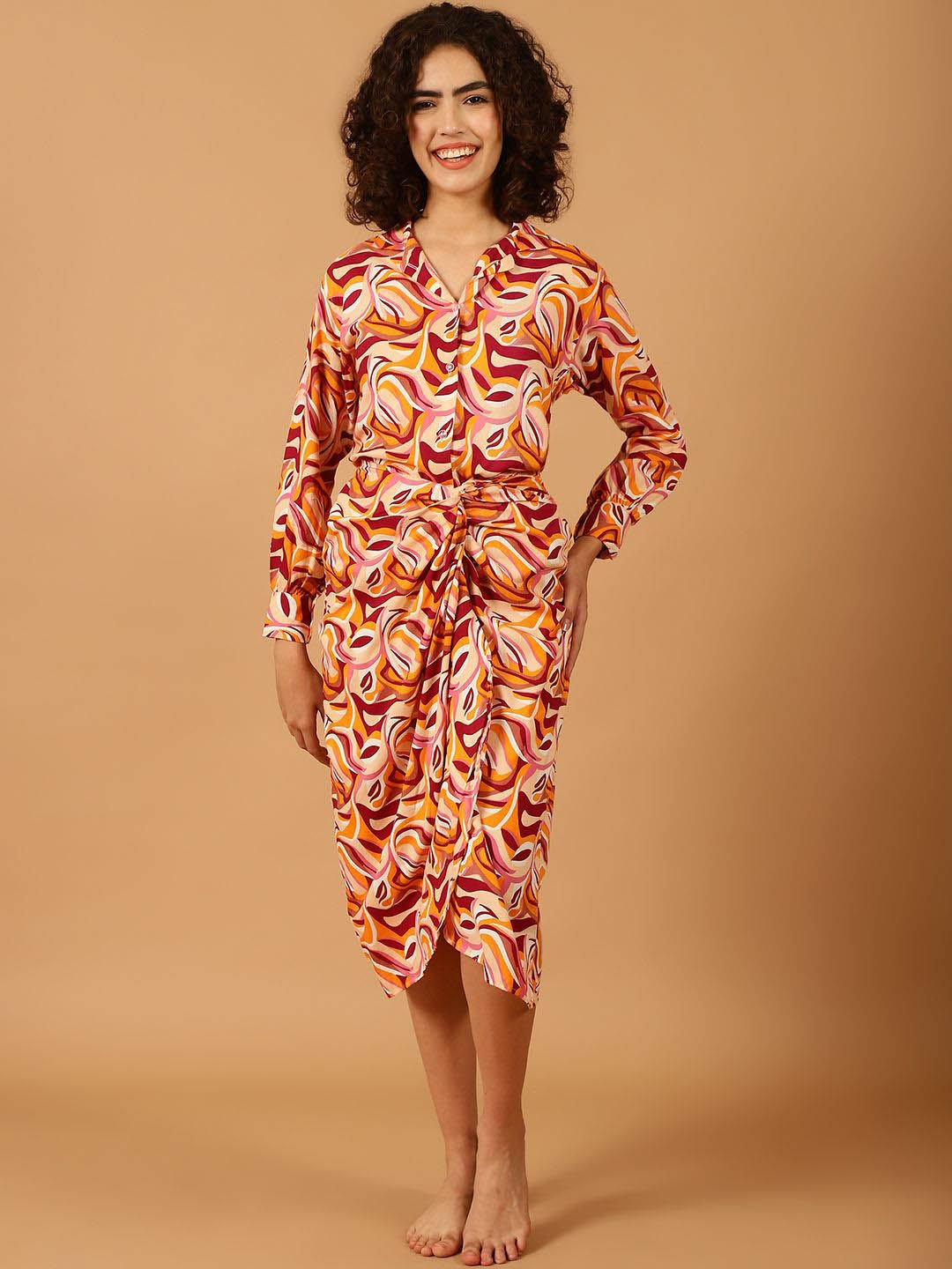 

Blissence Women Printed Shirt with Sarong Swimwear Cover-up Set, Pink