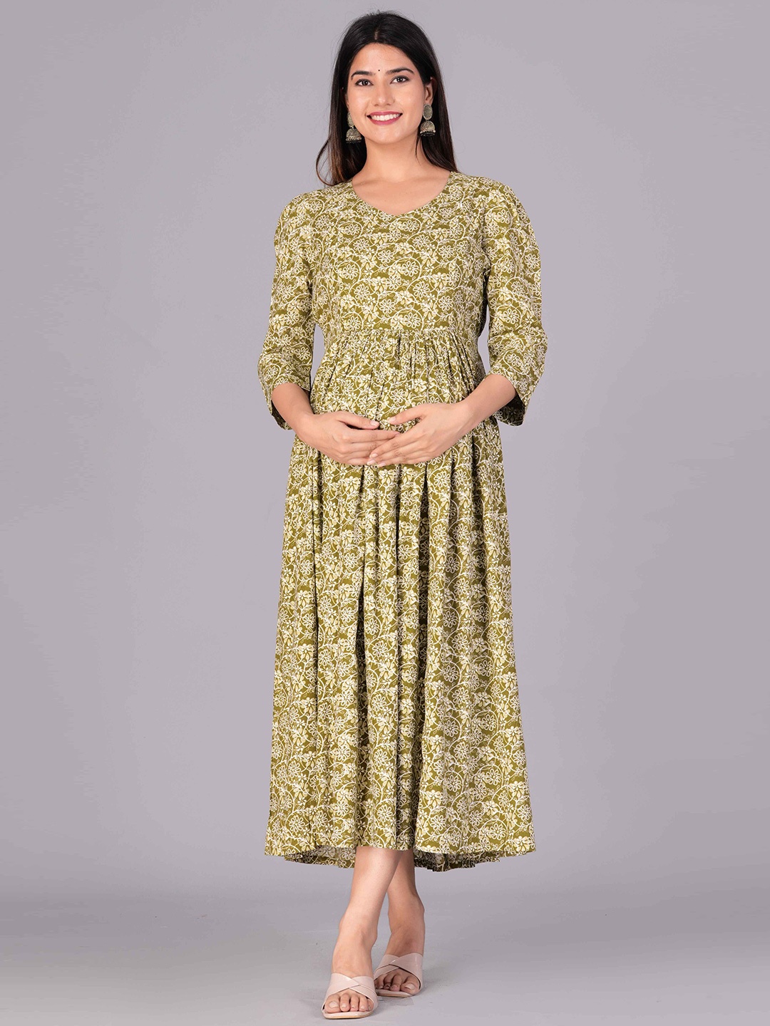 

KALINI Women Printed Liva Maternity Maxi Dress, Green