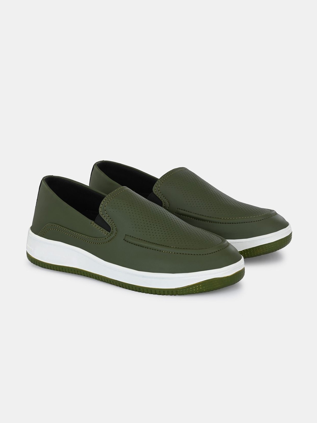 

LeatherKraft Men Round Toe Lightweight Slip-On Sneakers, Olive