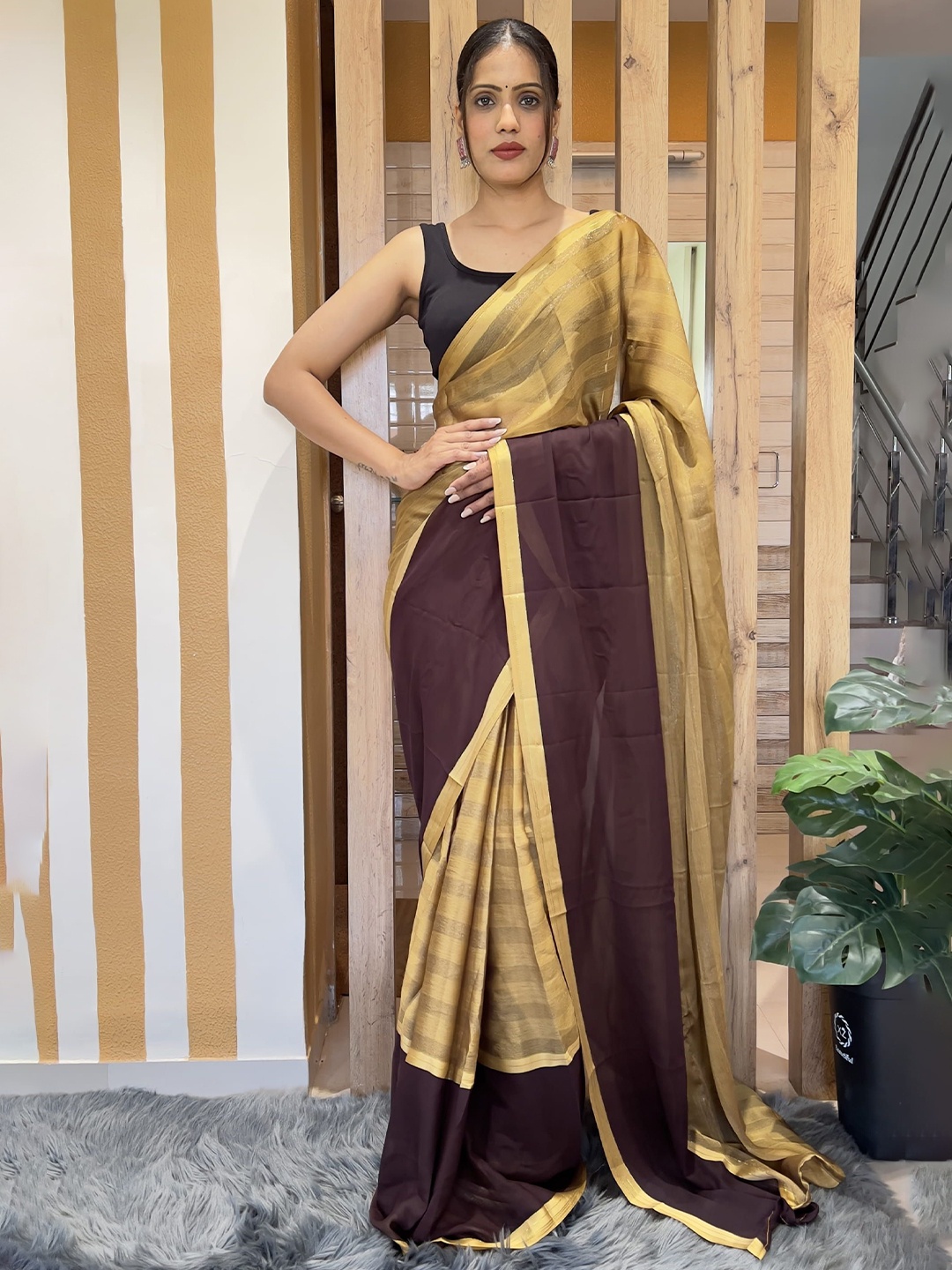 

KALINI Striped Pure Chiffon Ready to Wear Saree, Yellow
