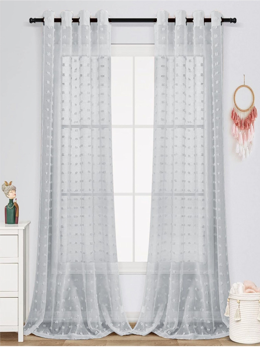 

HOUSE OF QUIRK Grey Set of 2 Sheer Long Door Curtain