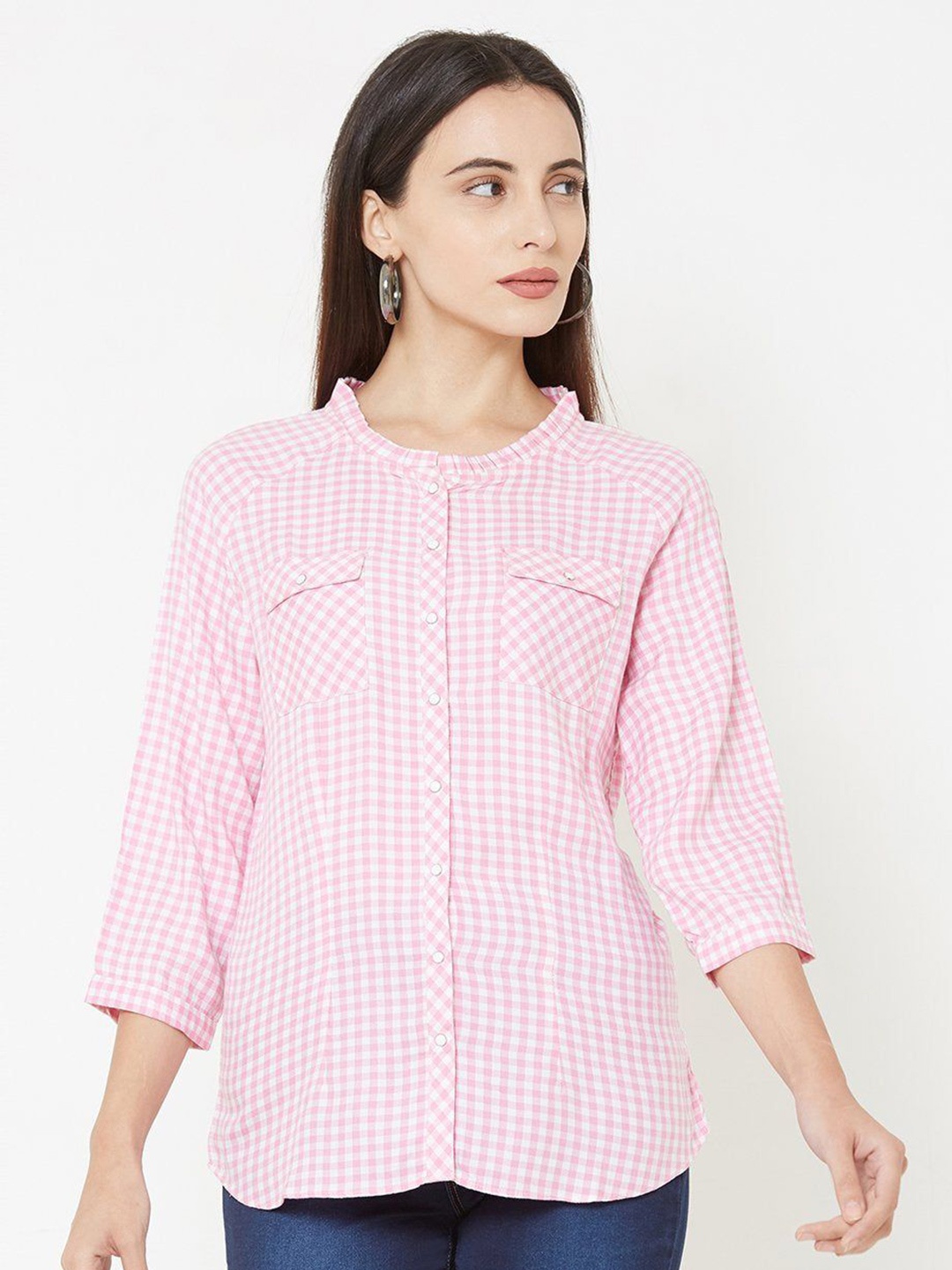 

Kraus Jeans Women Checked Shirt Style Top, Pink