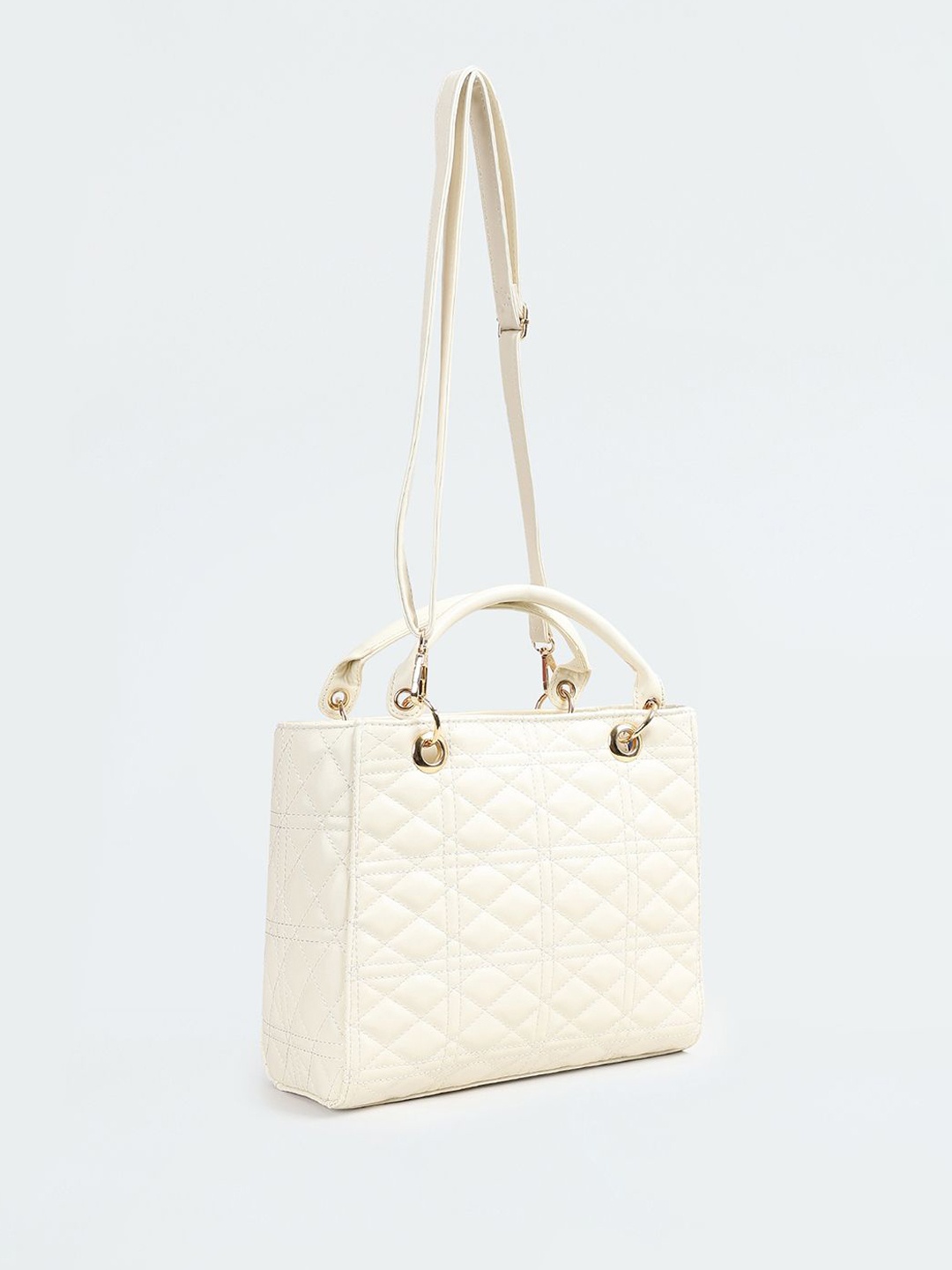 

max PU Shopper Handheld Bag with Quilted, Off white