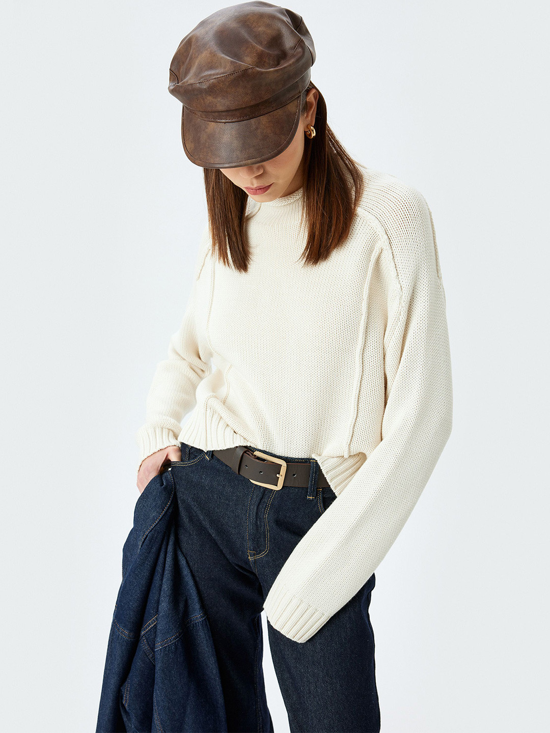 

Koton Women Round Neck Long Sleeves Pullover, Beige