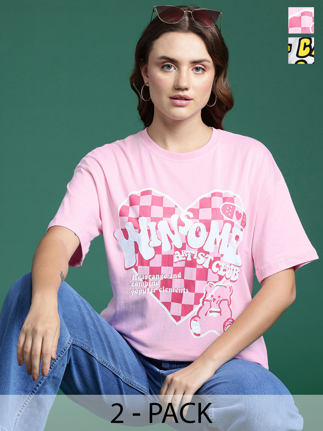 

DressBerry Pack Of 2 Printed Drop-Shoulder Sleeves T-shirt, White