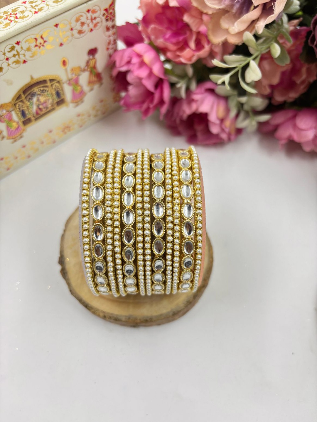 

Wedding Chuda by Hitesh Bangles Set Of 12 Stones-Studded Bangles, Gold