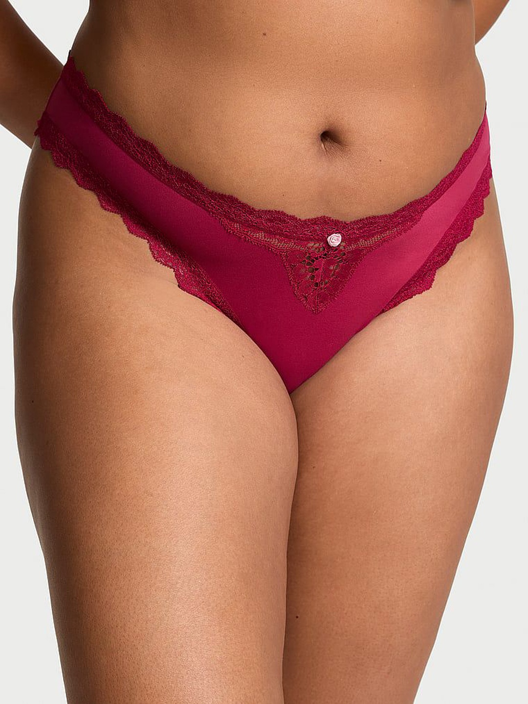 

Victoria's Secret Women Self Design Low-Rise Lace Basic Briefs, Red
