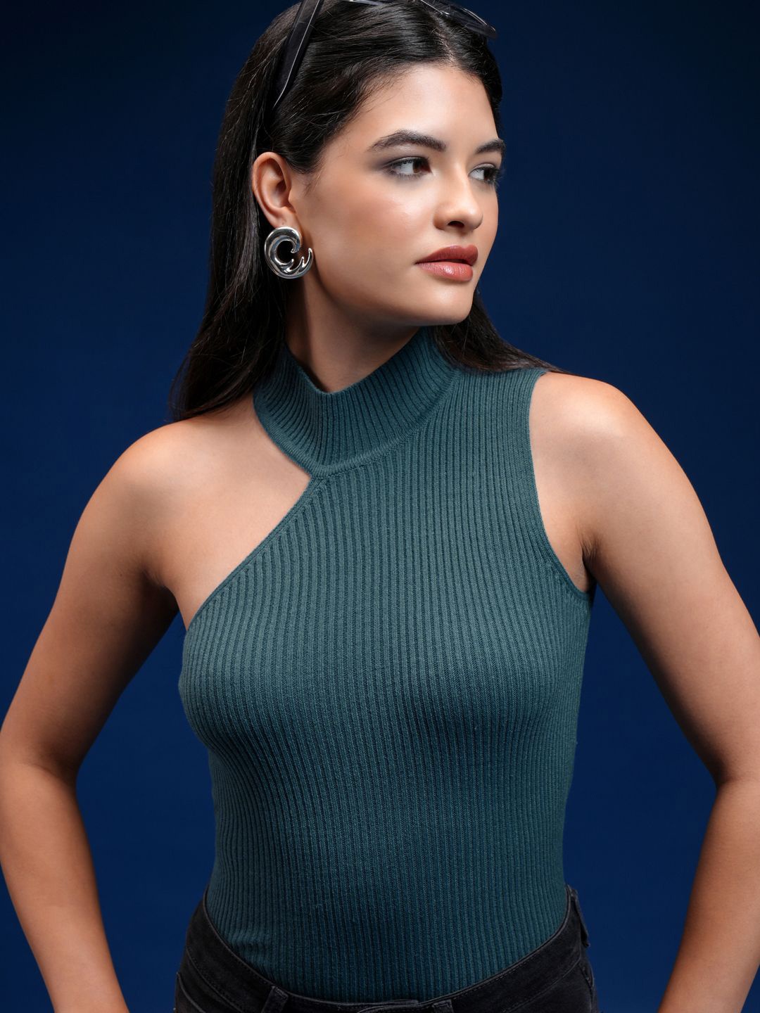 

Tokyo Talkies Women High Neck Sleeveless Top, Teal