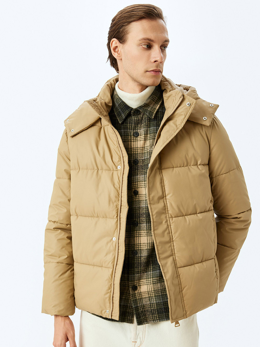 

Koton Men Camouflage Padded Jacket with Patchwork, Beige