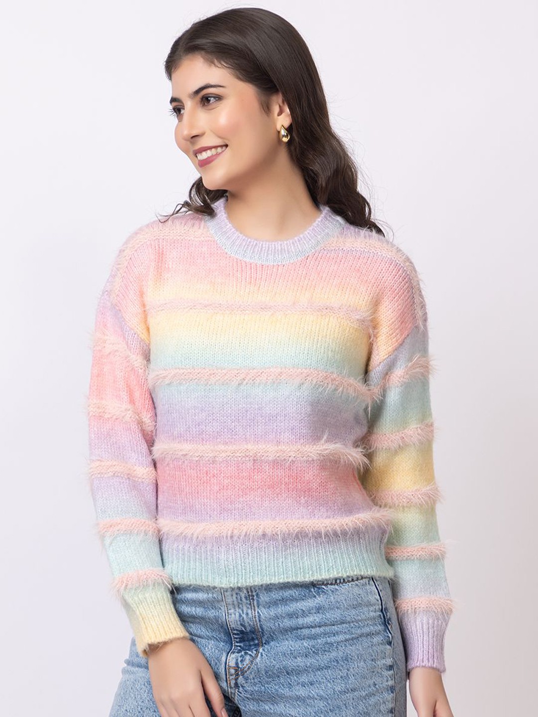 

Navsha Women Colourblocked Woollen Pullover, Pink