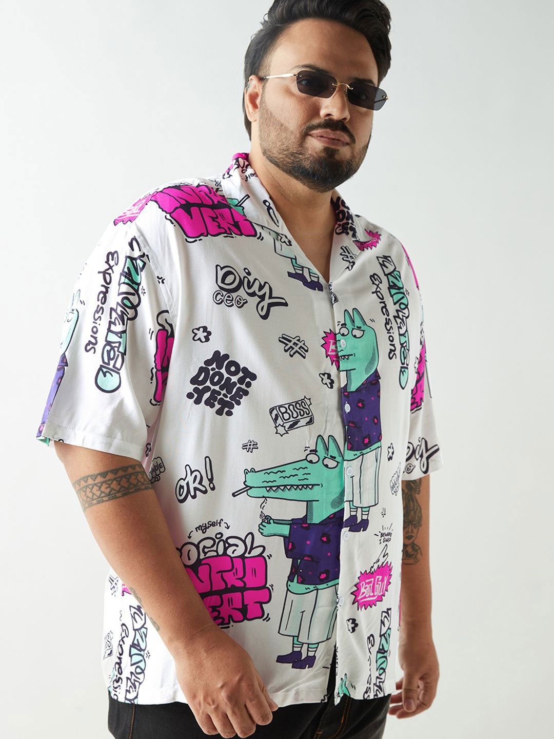

Bewakoof Plus Men Standard Opaque Printed Casual Shirt, White