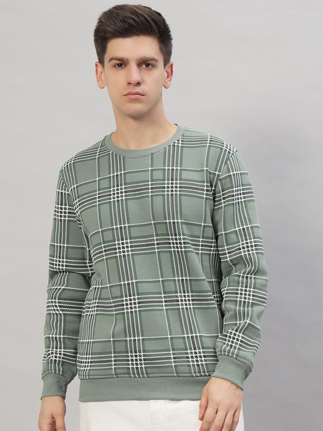 

PROFY Men Checked Pullover Sweatshirt, Green