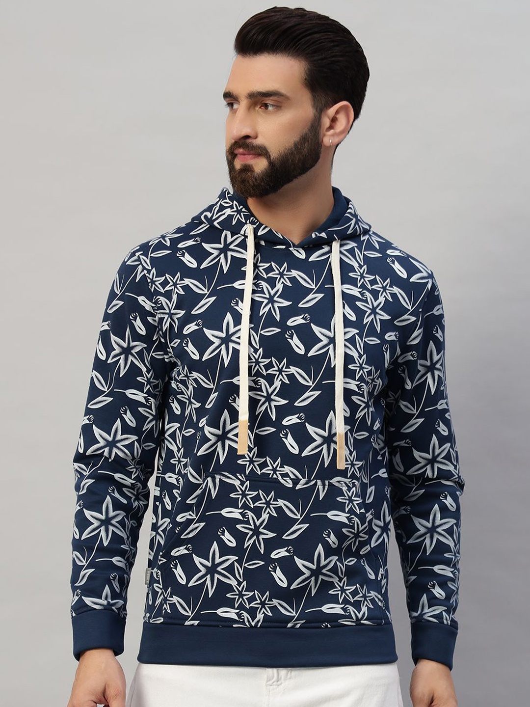 

PROFY Men Printed Hooded Long Sleeves Sweatshirt, Blue