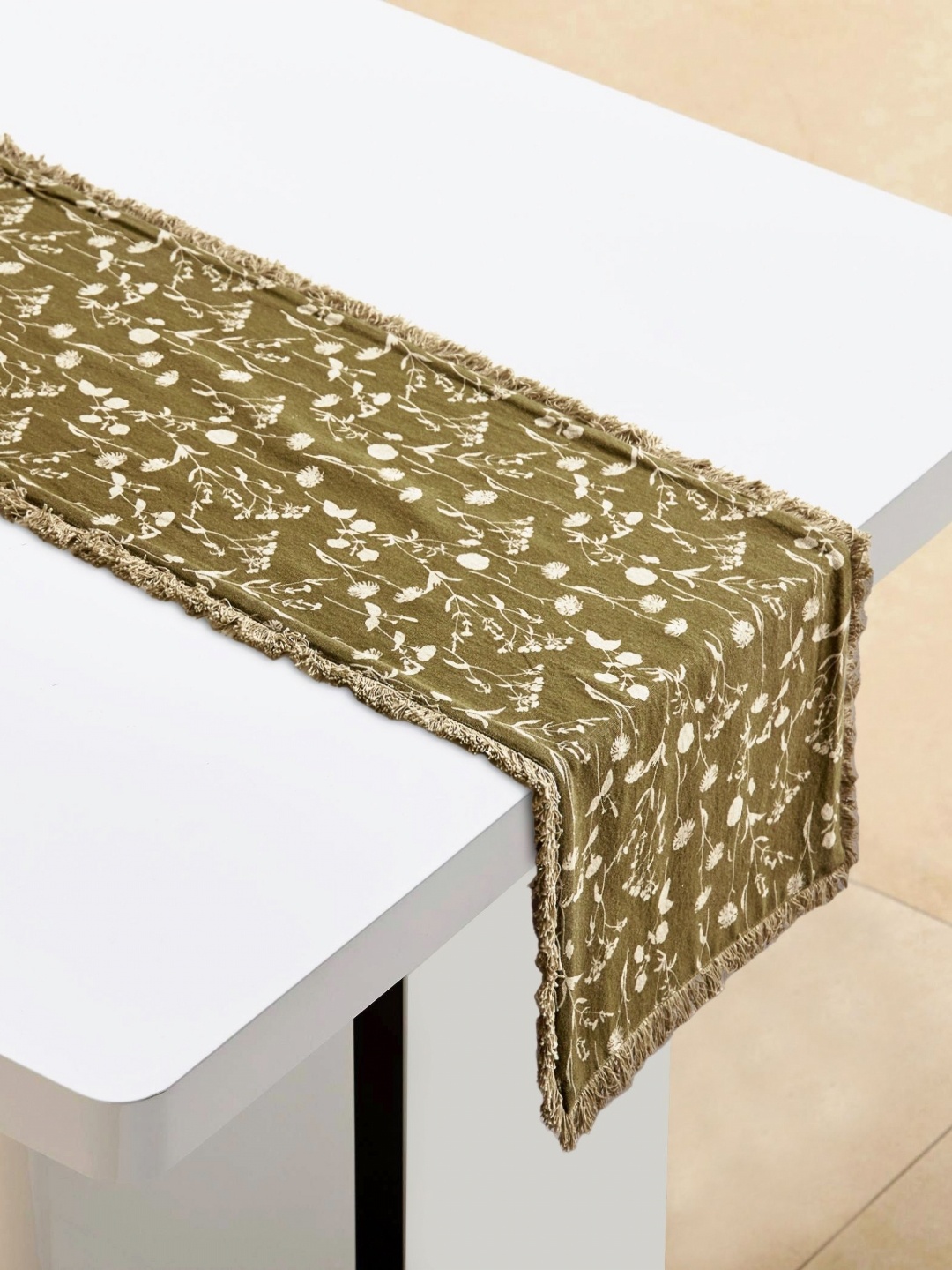

Home Centre Brown & Yellow Printed Pure Cotton Table Runner, Green