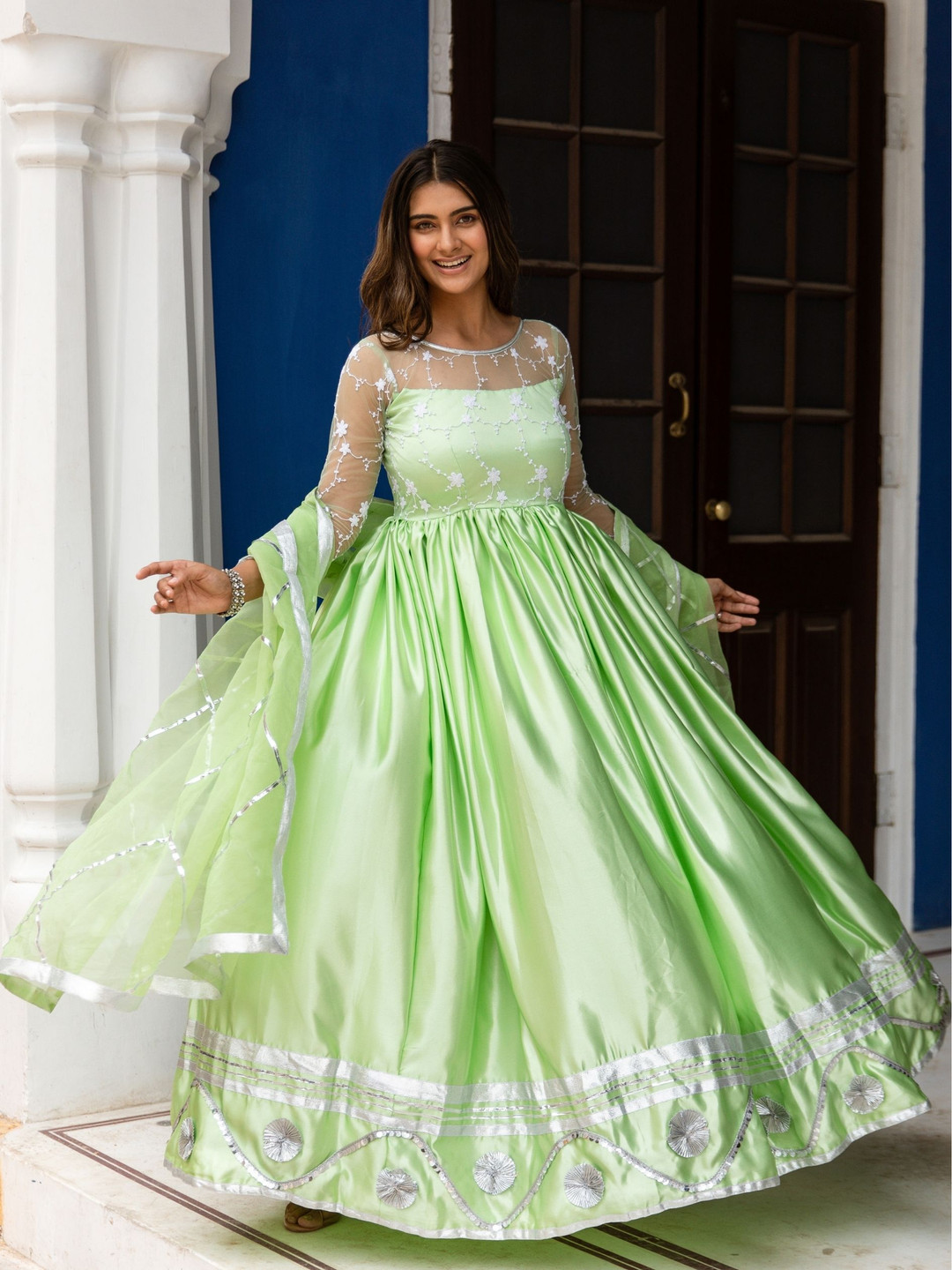 

ASHEERA Women Ethnic Motifs Regular Gotta Patti Kurta with Trousers & With Dupatta, Green