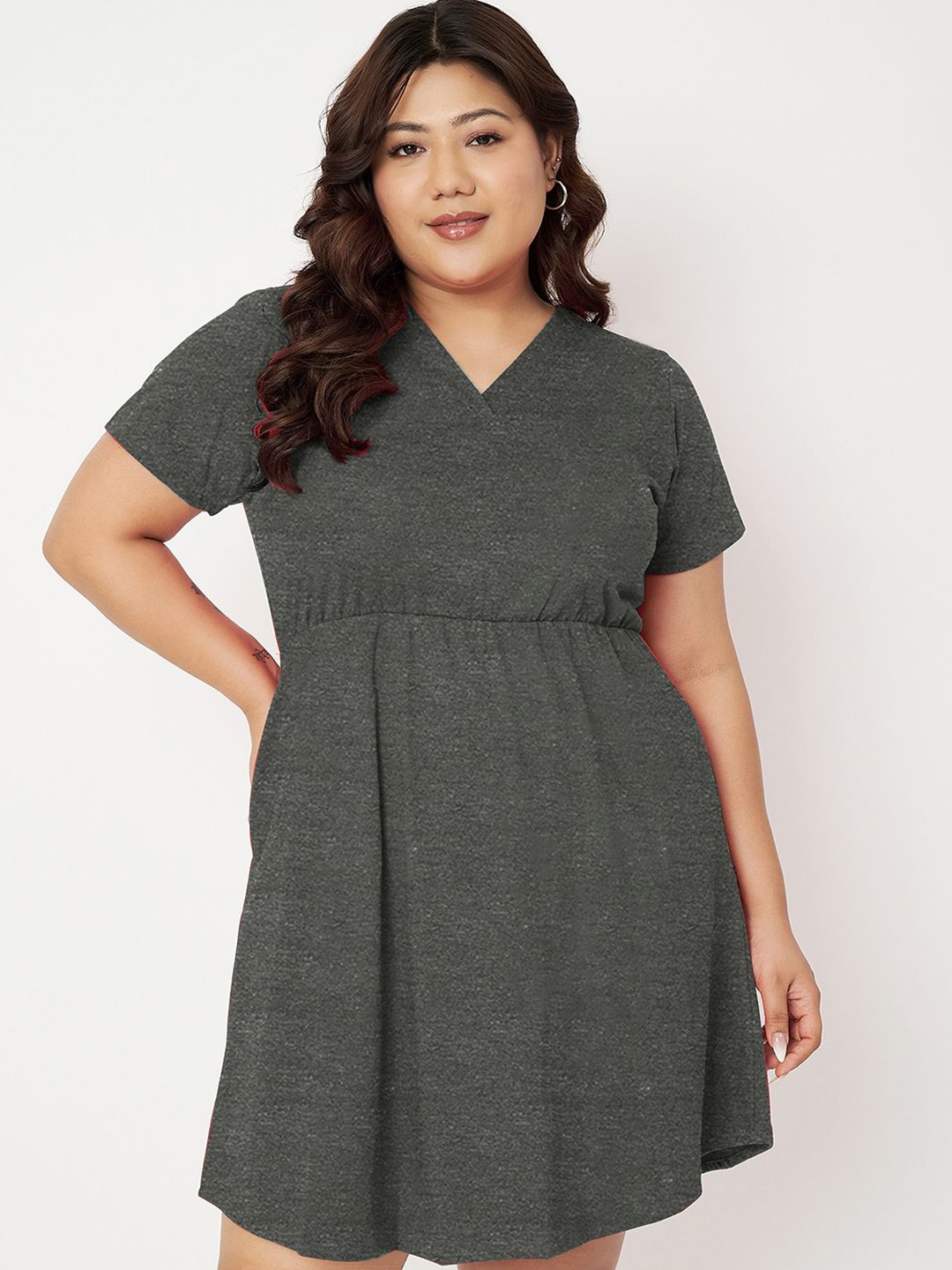 

BRINNS Women Plus Size Cotton Fit & Flare Dress, Charcoal