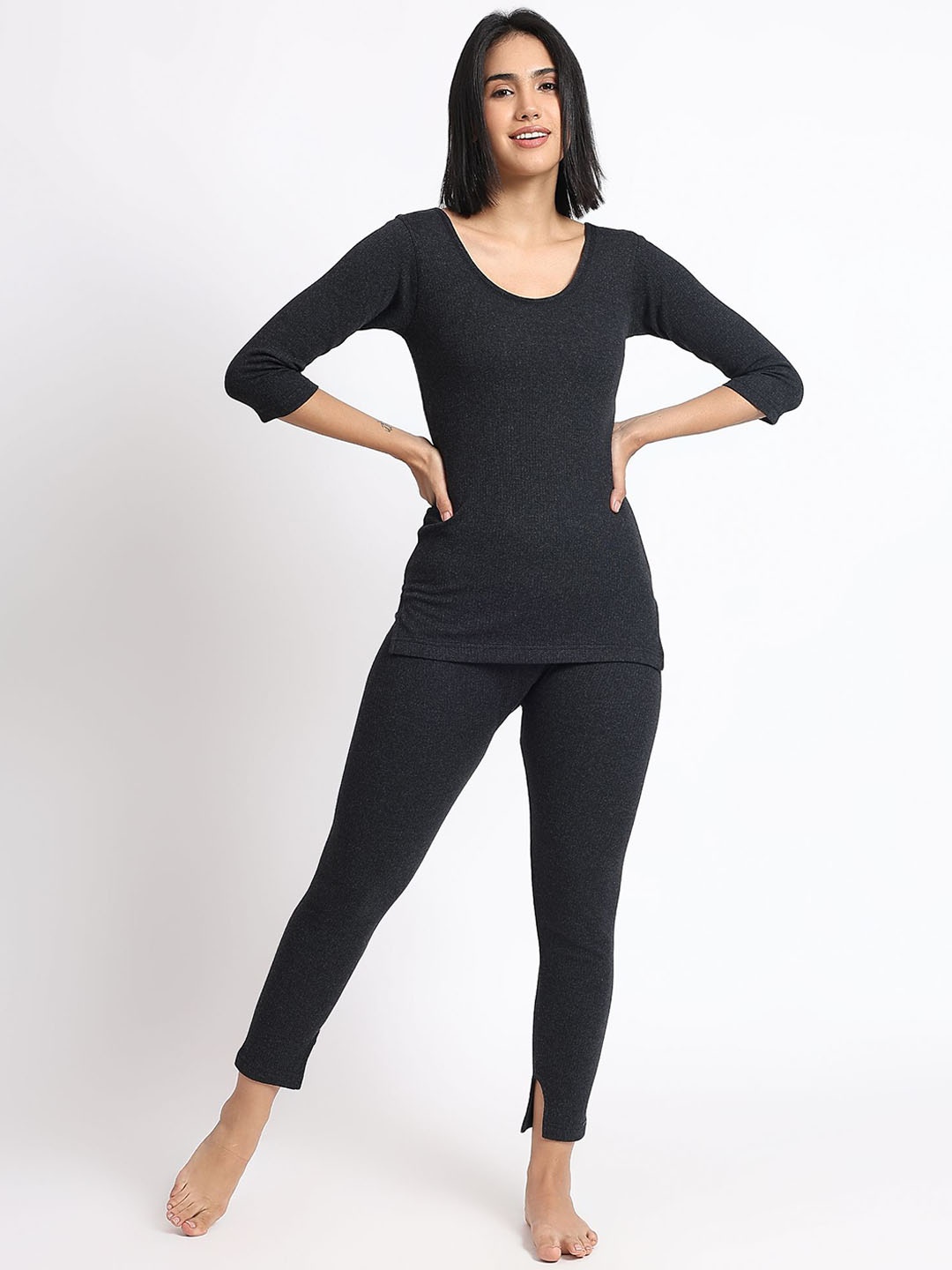 

T.T. Women Long Sleeves Cotton Regular Fit Thermal Set, Black