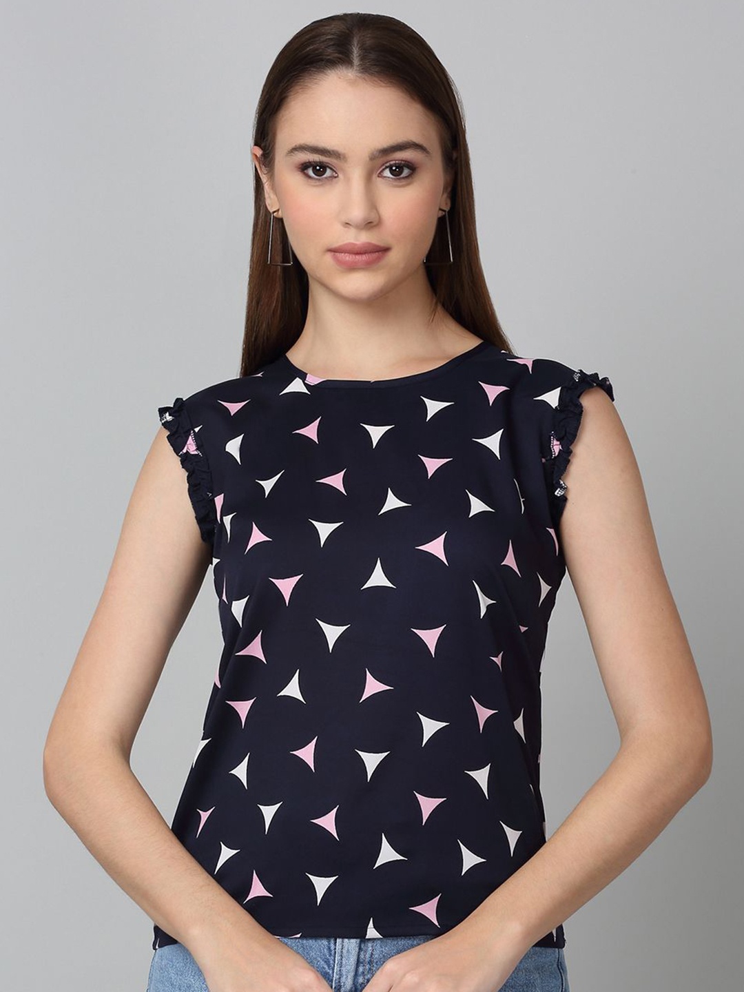 

Dressitude Women Geometric Printed Regular Top, Navy blue