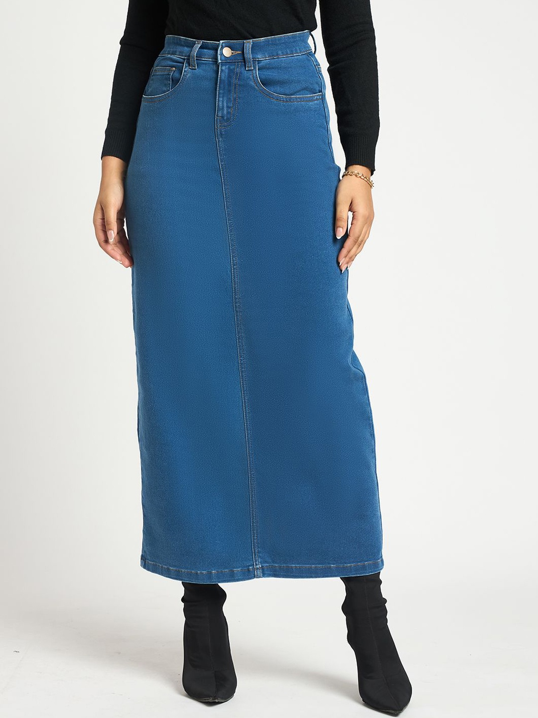 

FEMMELLA Women A-Line Maxi Skirt, Navy blue