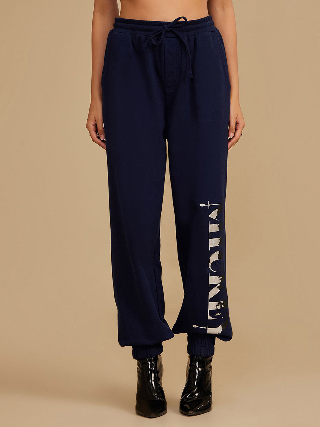 

Kazo Women Mickey Mouse Printed Cotton Relaxed Loose Fit Joggers Trousers, Navy blue
