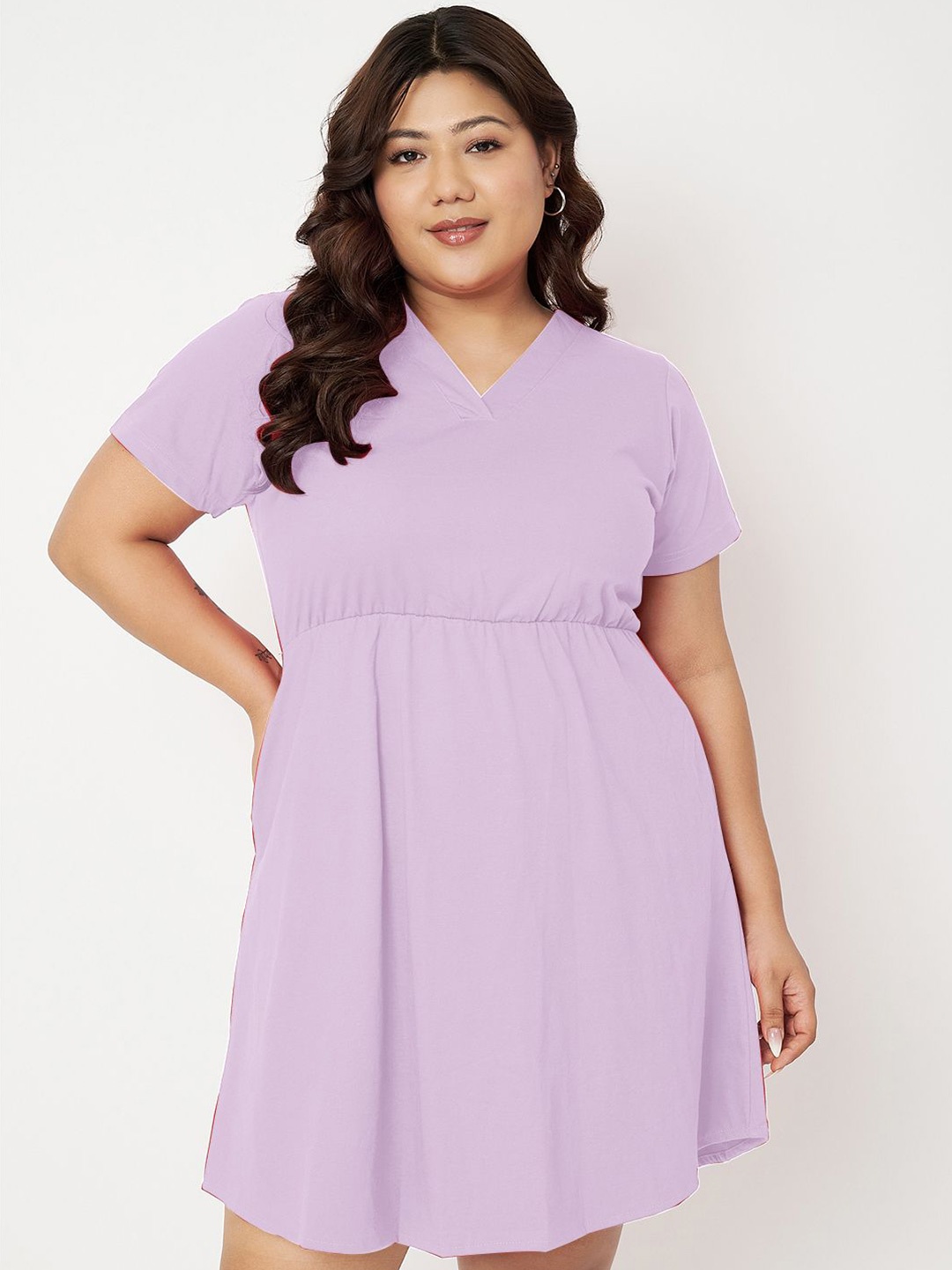 

BRINNS Women Plus Size V-Neck Cotton A-Line Dress, Lavender