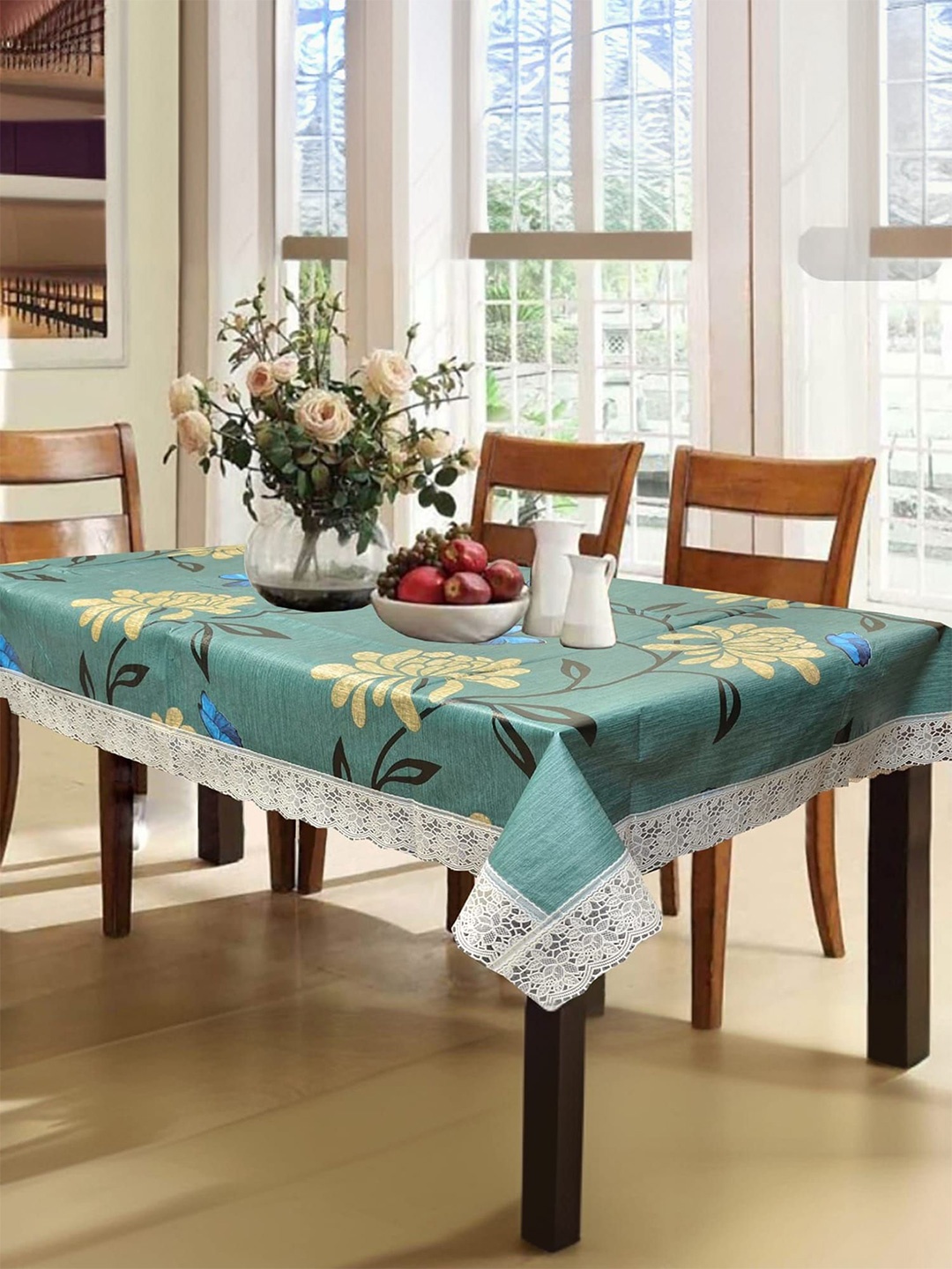 

Kuber Industries Green Floral Plastic 6-Seater Table Cover