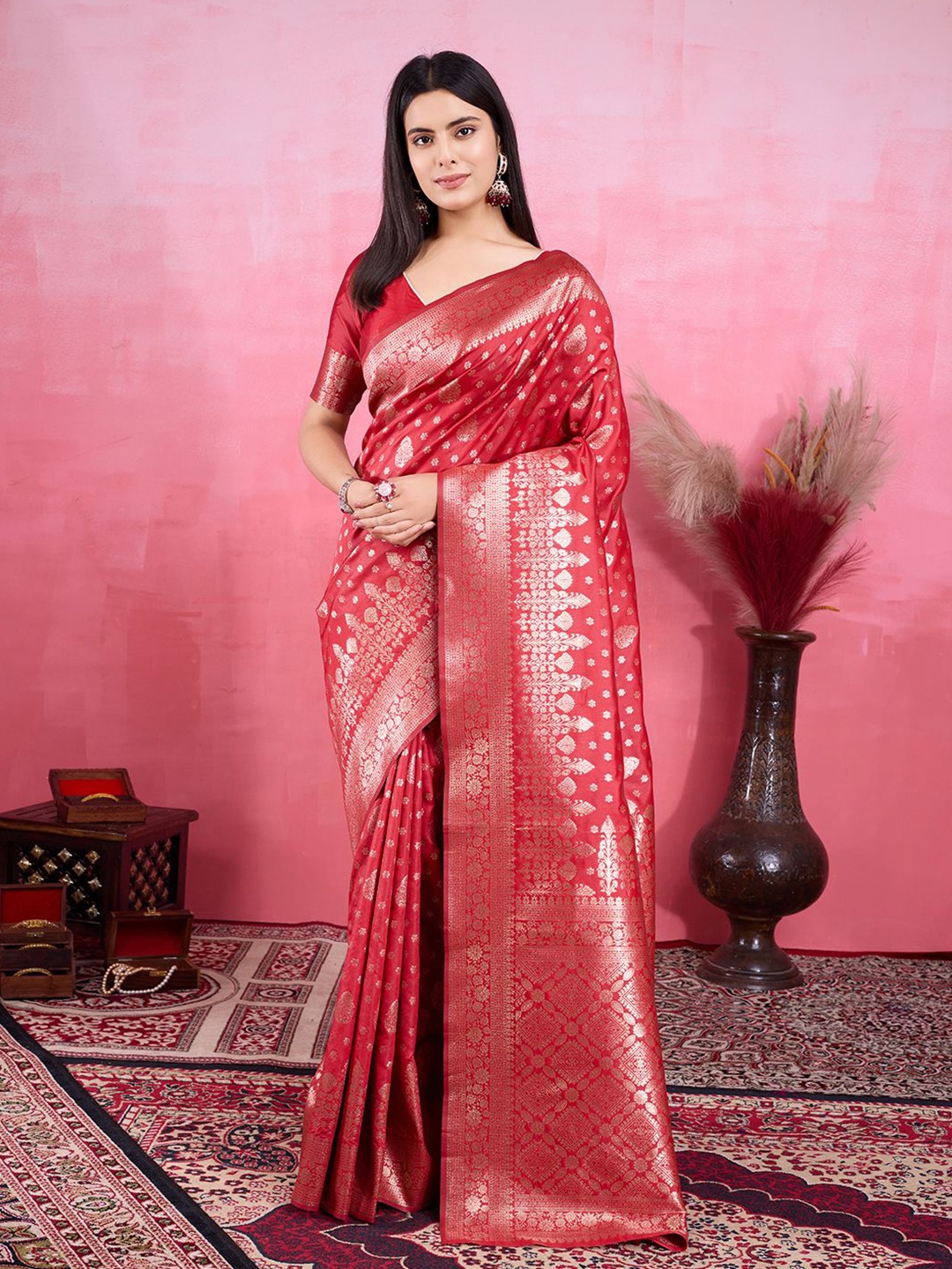 

Kriyansh Woven Design Zari Kanjeevaram Saree, Red