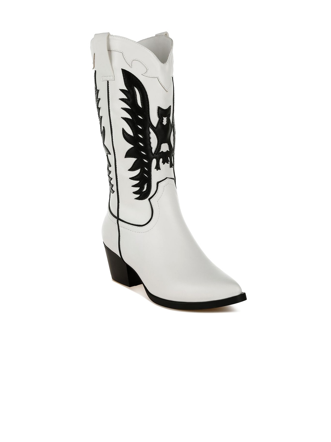 

London Rag Women Winged Patchwork Block Heeled Cowboy Boots, White