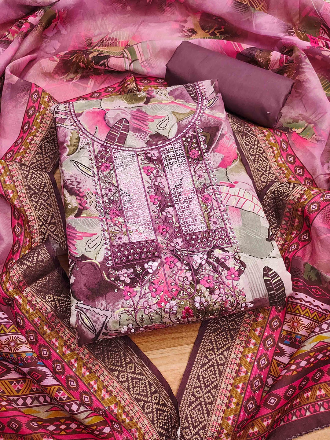 

KIMISHA Embroidered Unstitched Dress Material, Lavender