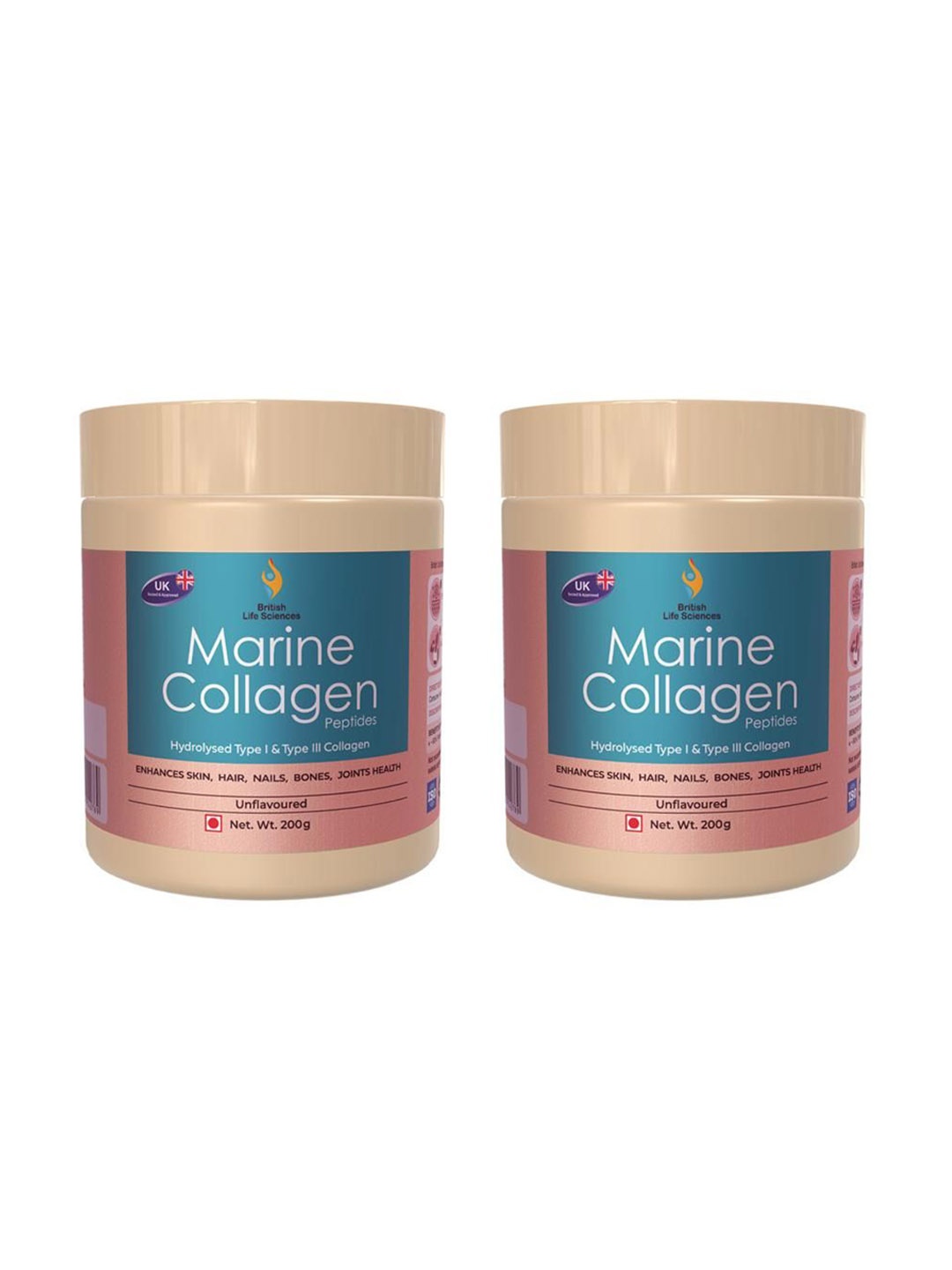

British Biologicals Set Of 2 Marine Collagen Supplements For Glowing Skin - 200 g Each, White