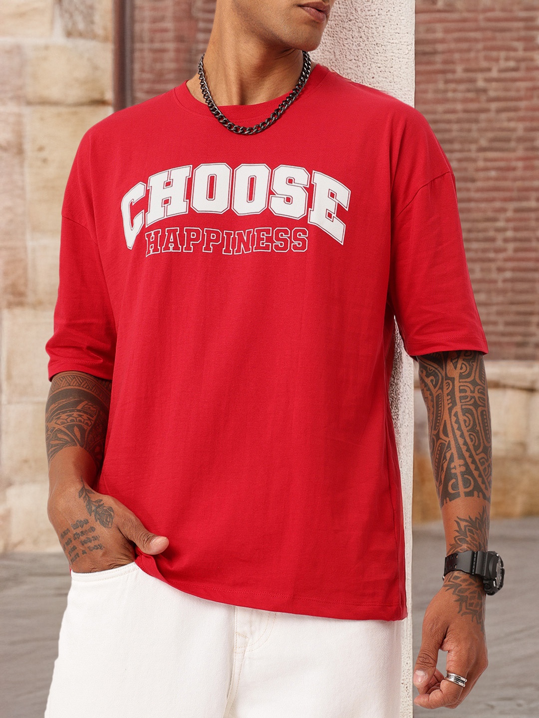 

Kook N Keech Hip-Hop Vibes Printed Oversized Fit T-shirt, Red