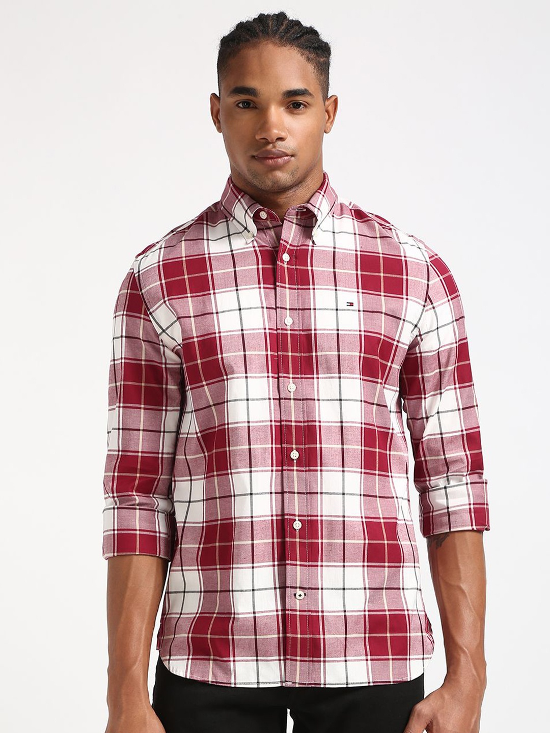 

Tommy Hilfiger Men Tartan Checks Opaque Checked Casual Shirt, Red