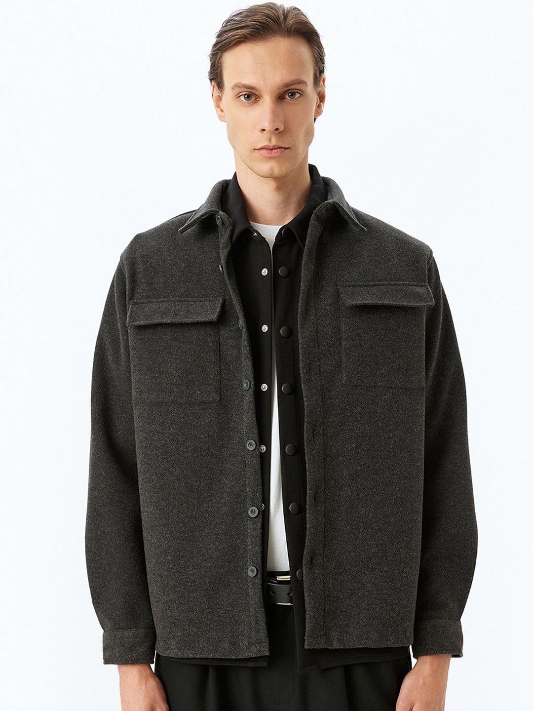 

Koton Men Colourblocked Longline Denim Jacket, Grey