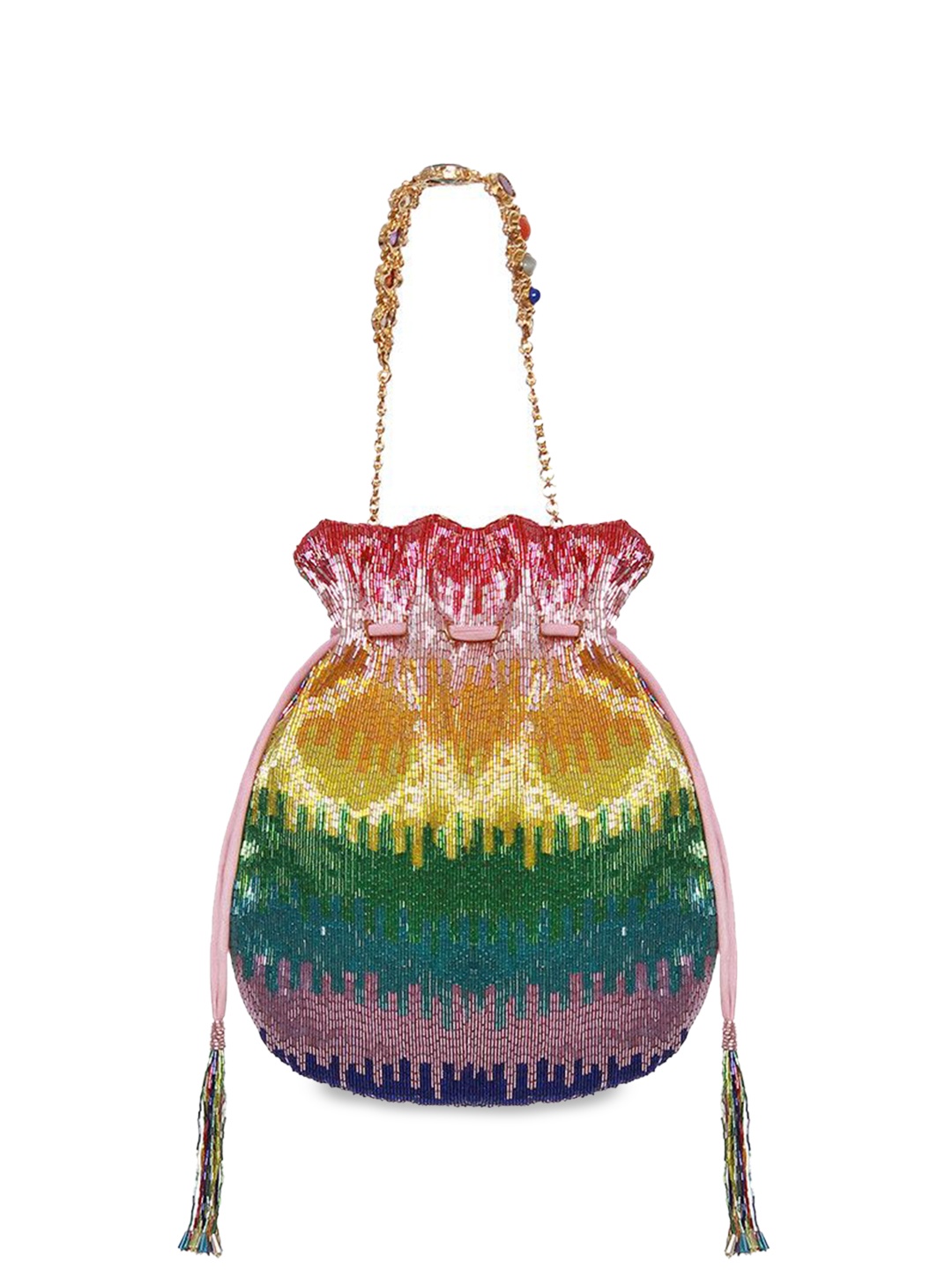 Lovetobag Embellished Structured Handheld Bag with Fringed, Multi