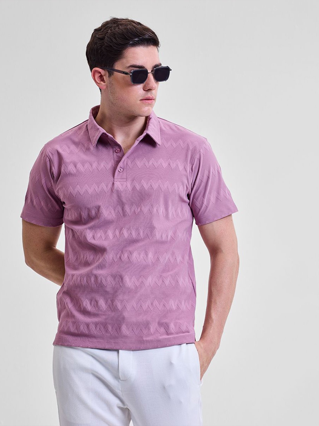 

Snitch Men Self Design Polo Collar Slim Fit T-shirt, Lavender