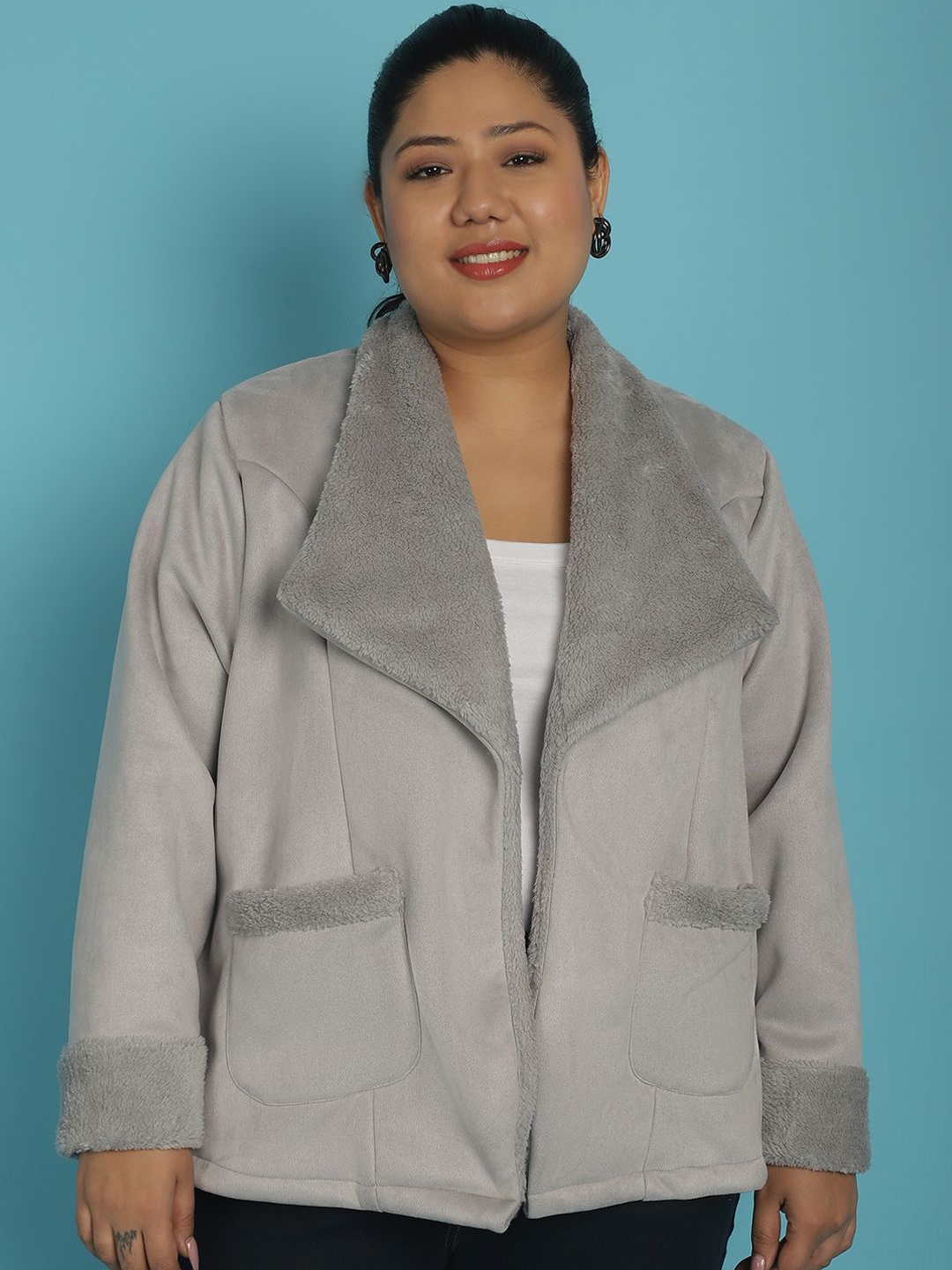 

theRebelinme Women Open Front Jacket, Grey