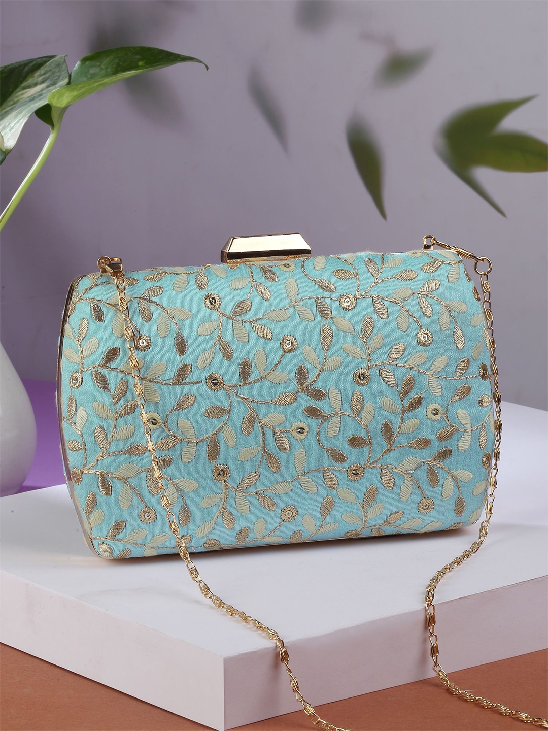 

Bohey by KARATCART Embroidered Box Clutch, Blue