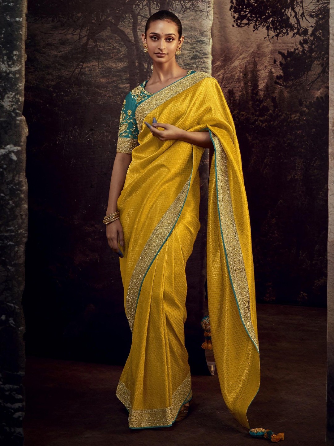 

MAHALASA Embroidery With Diamond Work Saree, Mustard