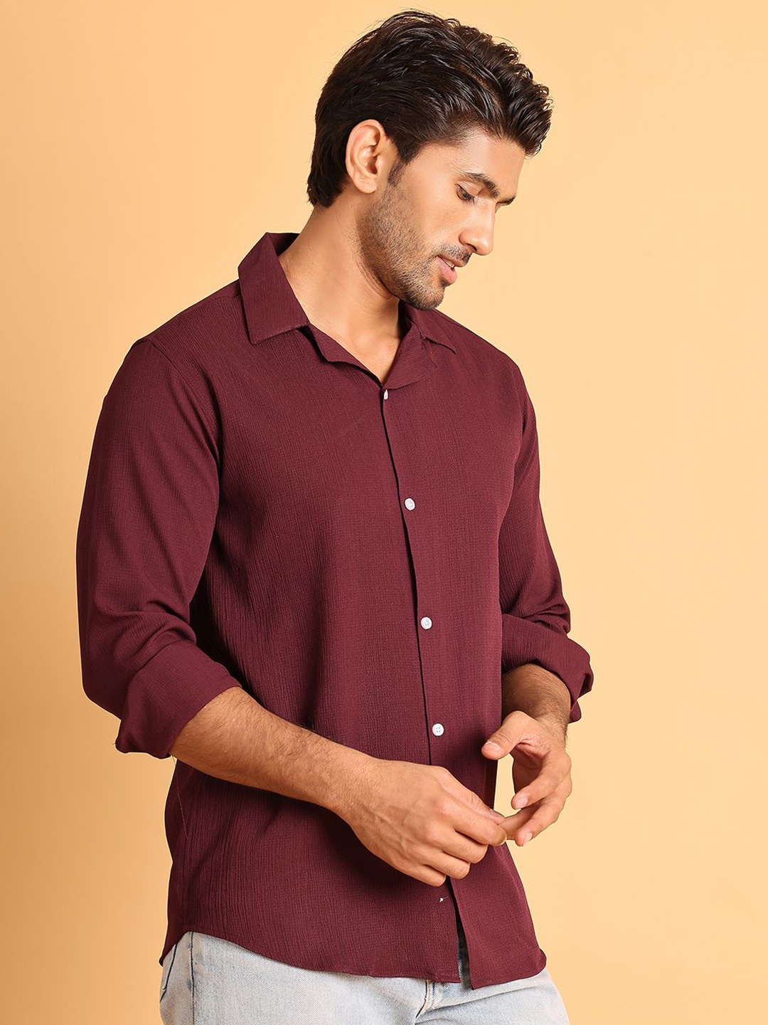 

Indian Needle Men Classic Opaque Casual Shirt, Maroon